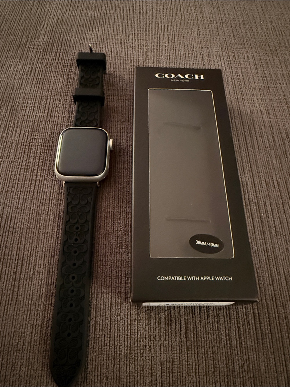 Coach Black Silicone Apple Watch Strap with Signature Pattern